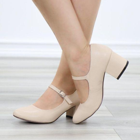 Nude Block Heel Vintage Rockabilly Style Pumps - Picture 9 of 10